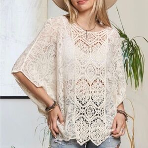NWOT ADORA Beige Crochet Bat Wing  Top Size S/M